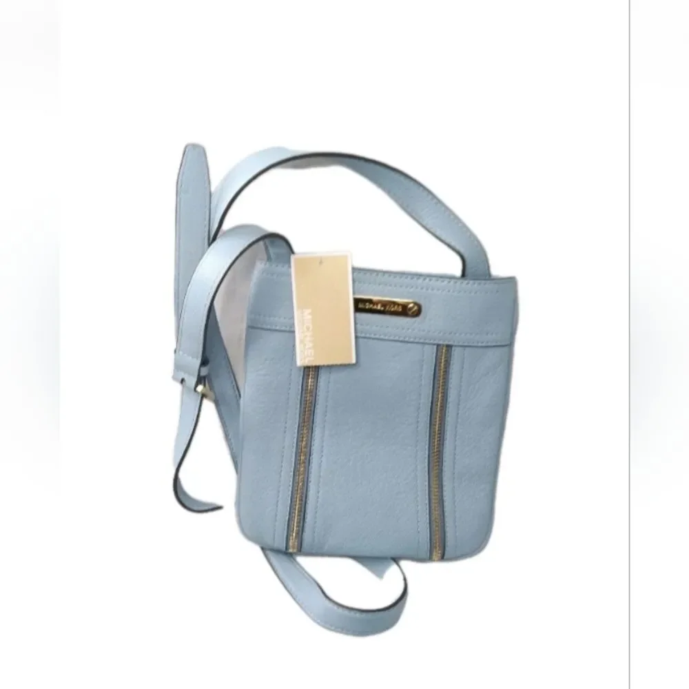 Michael Kors Moxley Crossbody Bag Pale Blue Leather Shoulder Bag Retail $148